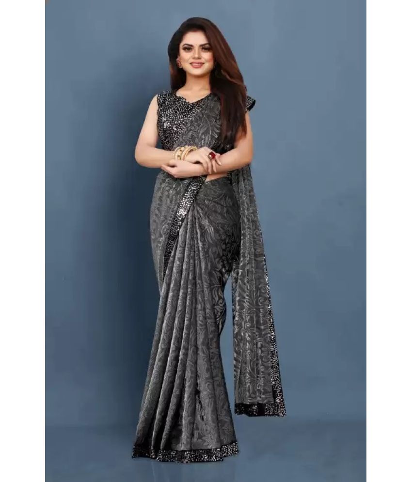     			Suntex Lycra Self Design Saree With Blouse Piece ( Grey , Pack of 1 )