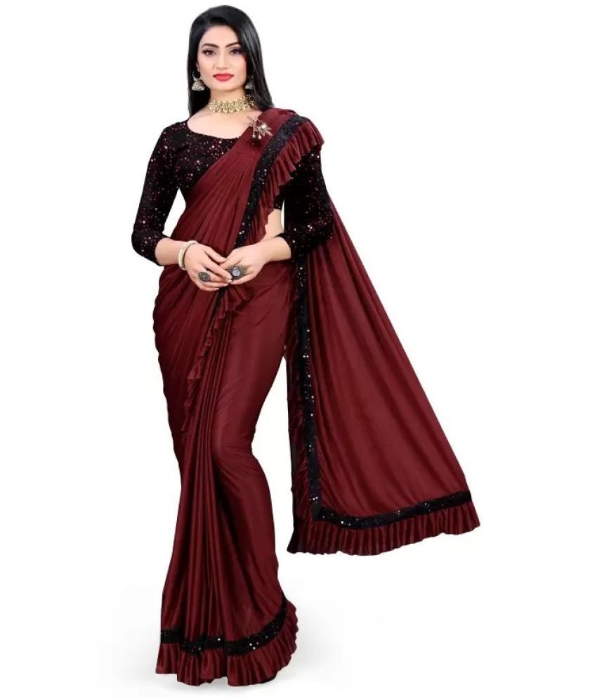     			Suntex Lycra Solid Saree With Blouse Piece ( Maroon , Pack of 1 )