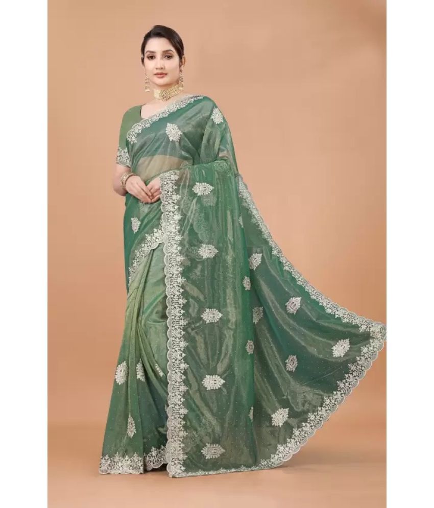     			Suntex Net Embellished Saree With Blouse Piece ( Light Green , Pack of 1 )