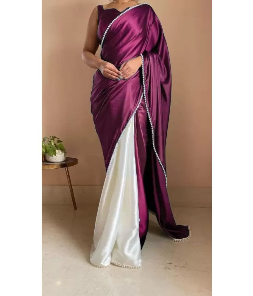     			Suntex Satin Embellished Saree With Blouse Piece ( Wine , Pack of 1 )