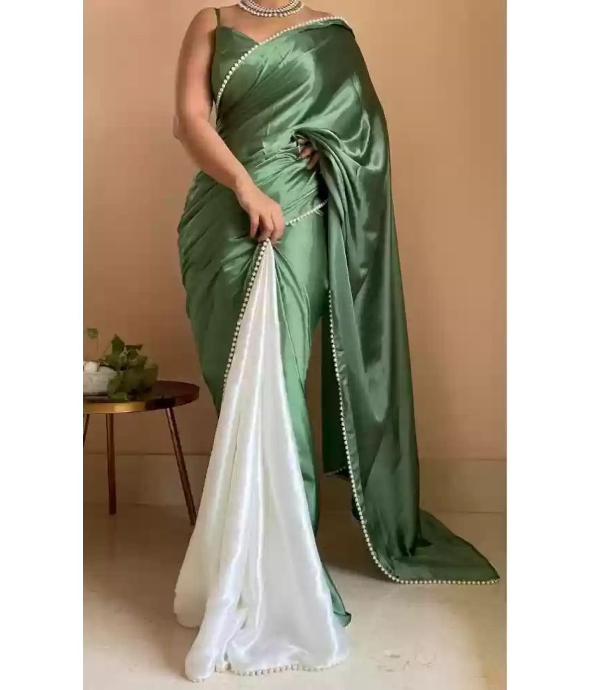     			Suntex Satin Embellished Saree With Blouse Piece ( Green , Pack of 1 )