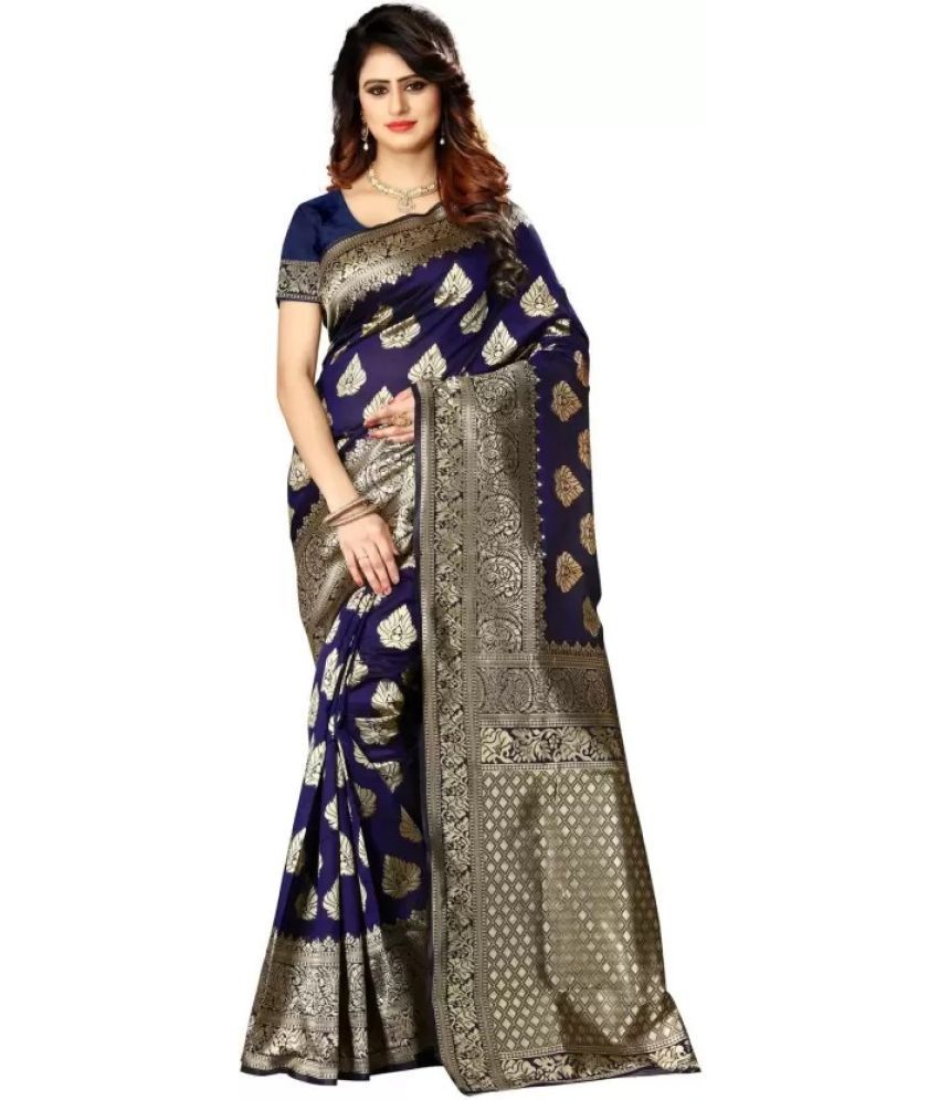     			Suntex Silk Woven Saree With Blouse Piece ( Navy Blue , Pack of 1 )