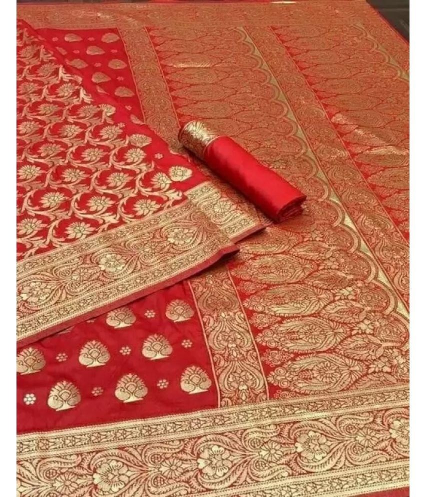     			Suntex Silk Woven Saree With Blouse Piece ( Red , Pack of 1 )