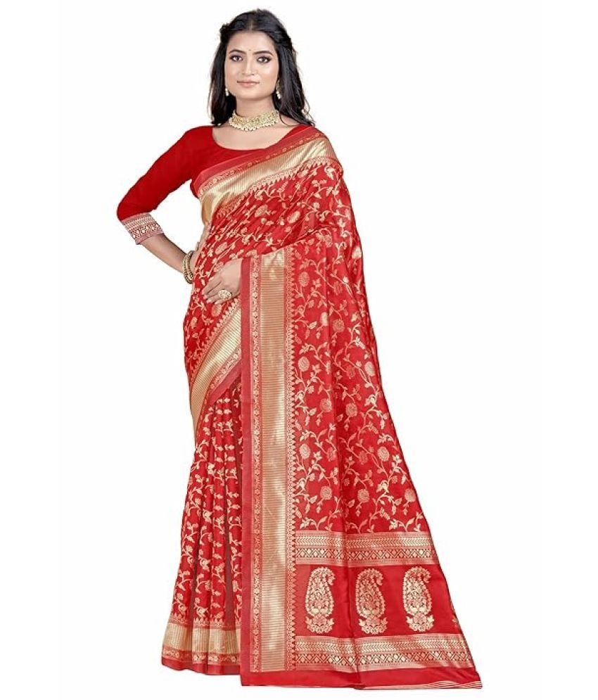     			Suntex Silk Woven Saree With Blouse Piece ( Red , Pack of 1 )