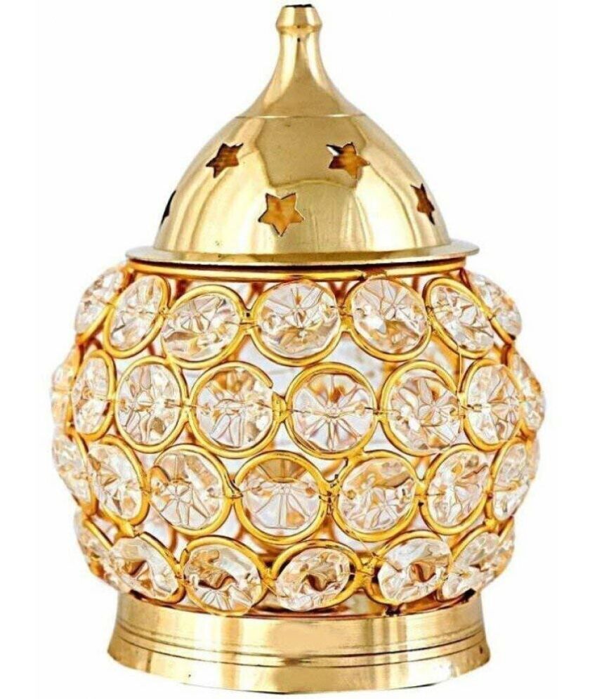     			T-KA108 Brass Round Crystal Akhand Diya Deep Oil Lamp for Home ( 4.5 inches )