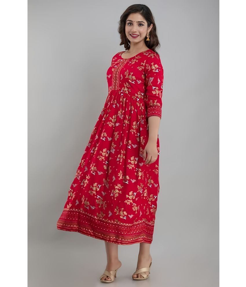     			VKASHFAB Pack of 1 Rayon Printed Anarkali Women's Kurti - ( Red )