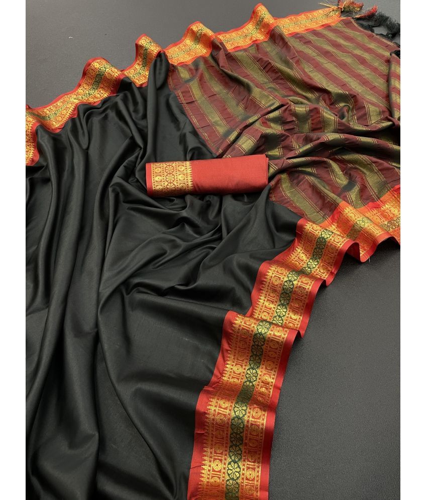     			Vastukala Art Silk Dyed Saree With Blouse Piece ( Black , Pack of 1 )