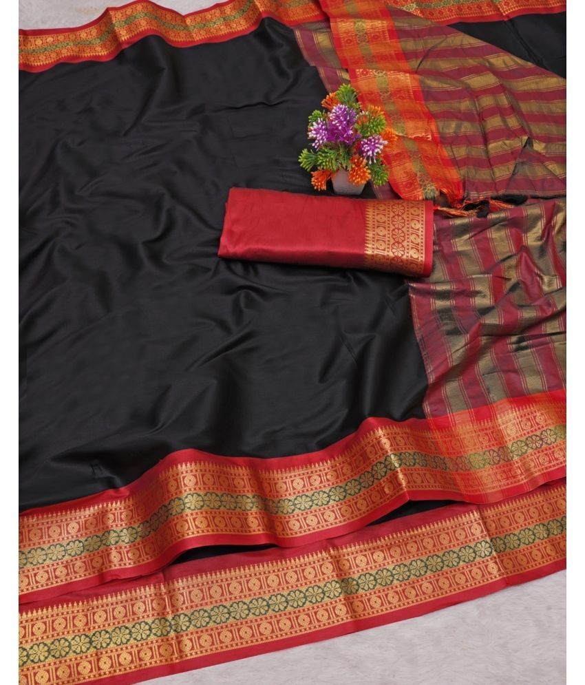     			Vastukala Art Silk Embroidered Saree With Blouse Piece ( Black , Pack of 1 )