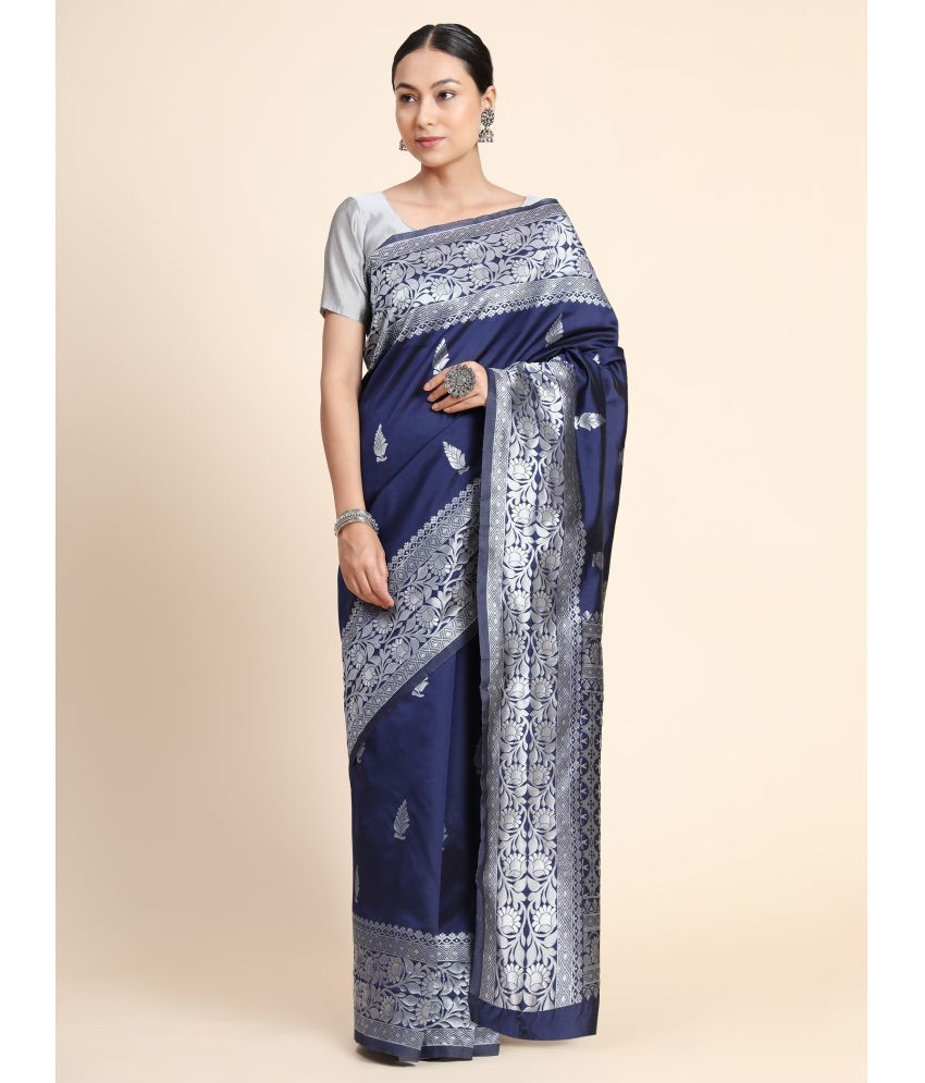     			Vastukala Art Silk Solid Saree With Blouse Piece ( Navy Blue , Pack of 1 )