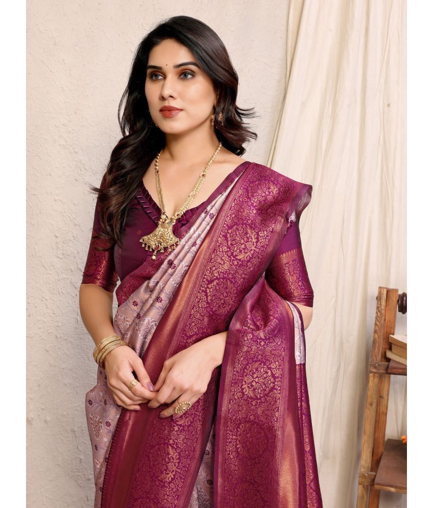     			Vastukala Art Silk Solid Saree With Blouse Piece ( Purple , Pack of 1 )