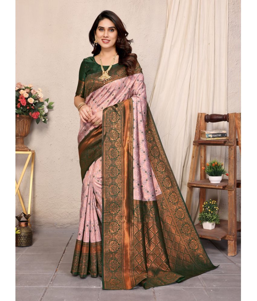     			Vastukala Art Silk Solid Saree With Blouse Piece ( Pink , Pack of 1 )