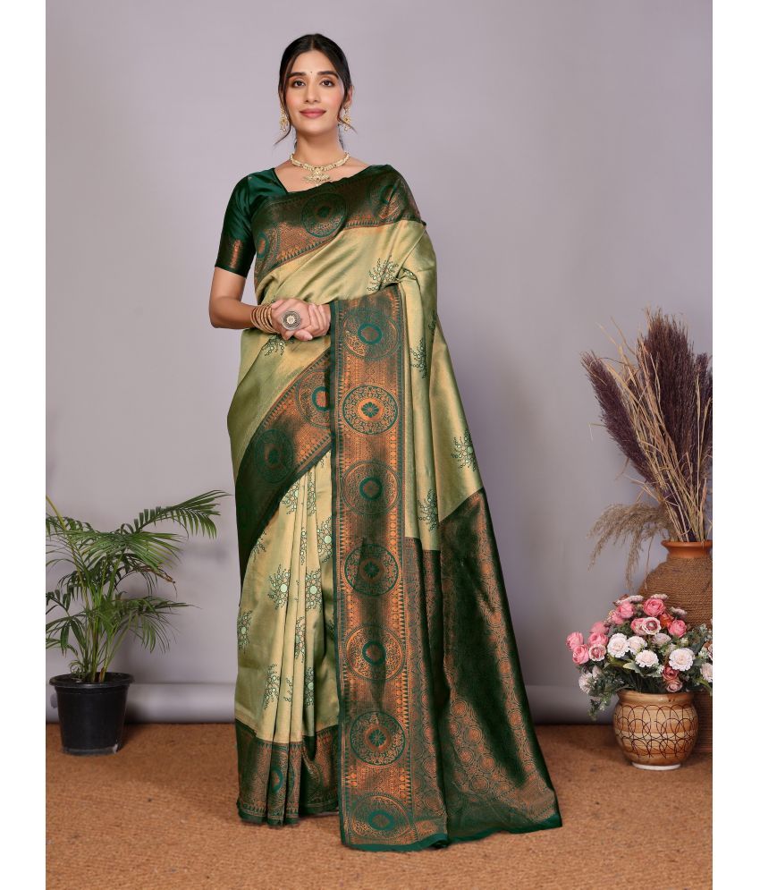     			Vastukala Silk Embroidered Saree With Blouse Piece ( Light Green , Pack of 1 )