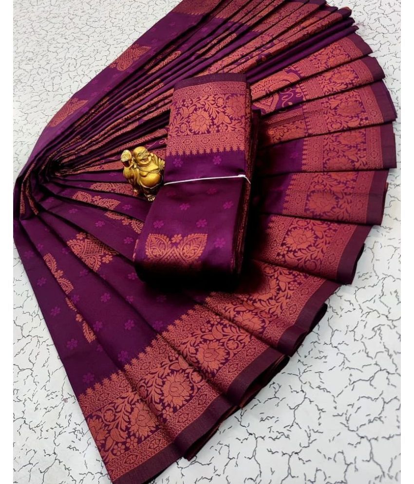     			Vastukala Silk Woven Saree With Blouse Piece ( Purple , Pack of 1 )