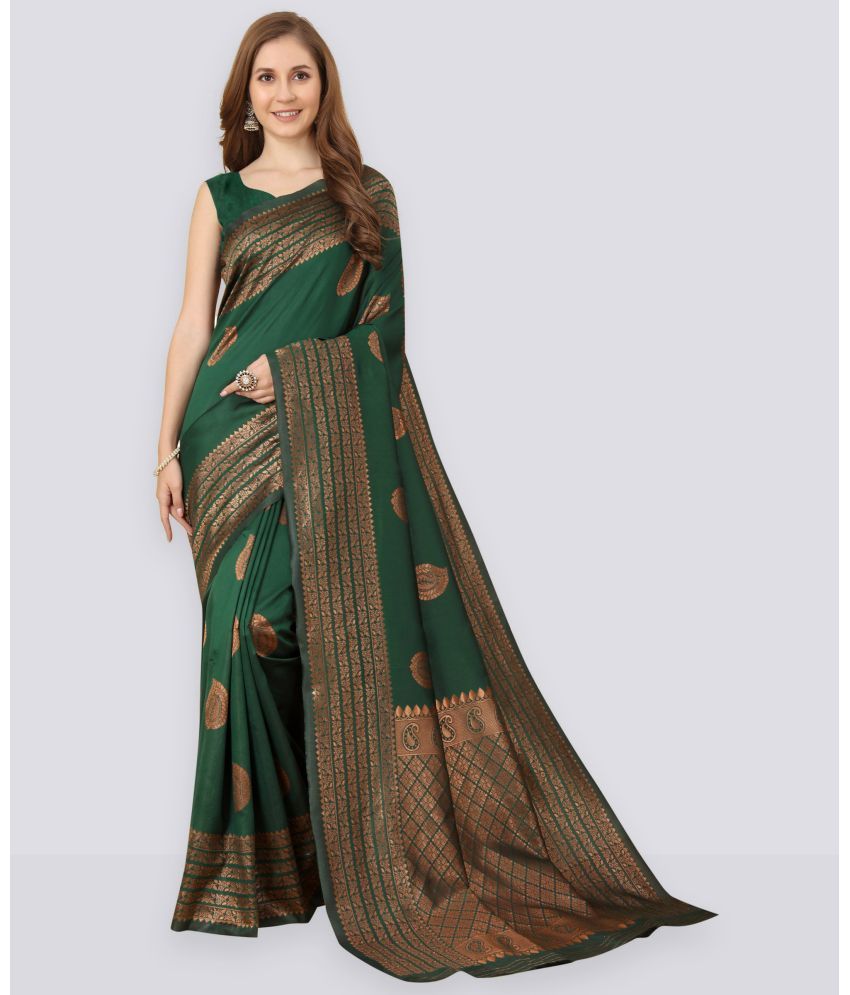     			Vastukala Silk Woven Saree With Blouse Piece ( Green , Pack of 1 )