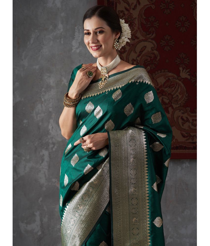     			Vastukala Silk Woven Saree With Blouse Piece ( Green , Pack of 1 )