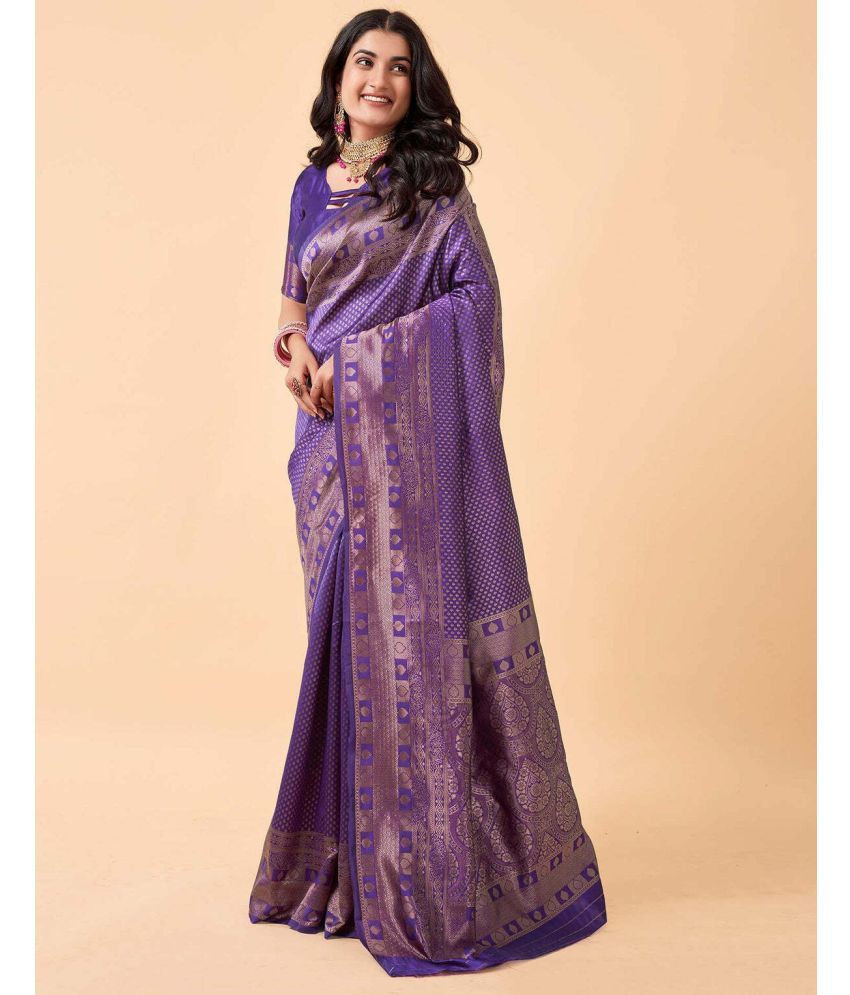     			Vastukala Silk Embroidered Saree With Blouse Piece ( Purple , Pack of 1 )