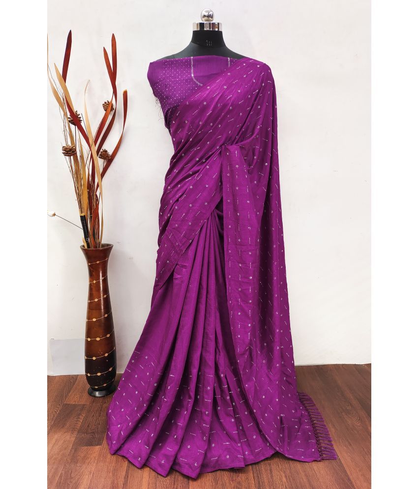     			Vastukala Silk Embroidered Saree With Blouse Piece ( Purple , Pack of 1 )