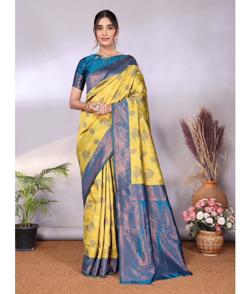     			Vastukala Silk Solid Saree With Blouse Piece ( Light Green , Pack of 1 )