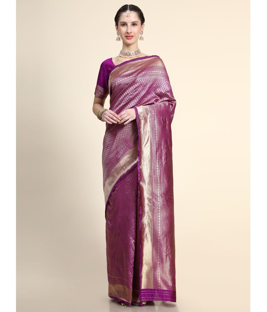     			Vastukala Silk Woven Saree With Blouse Piece ( Purple , Pack of 1 )