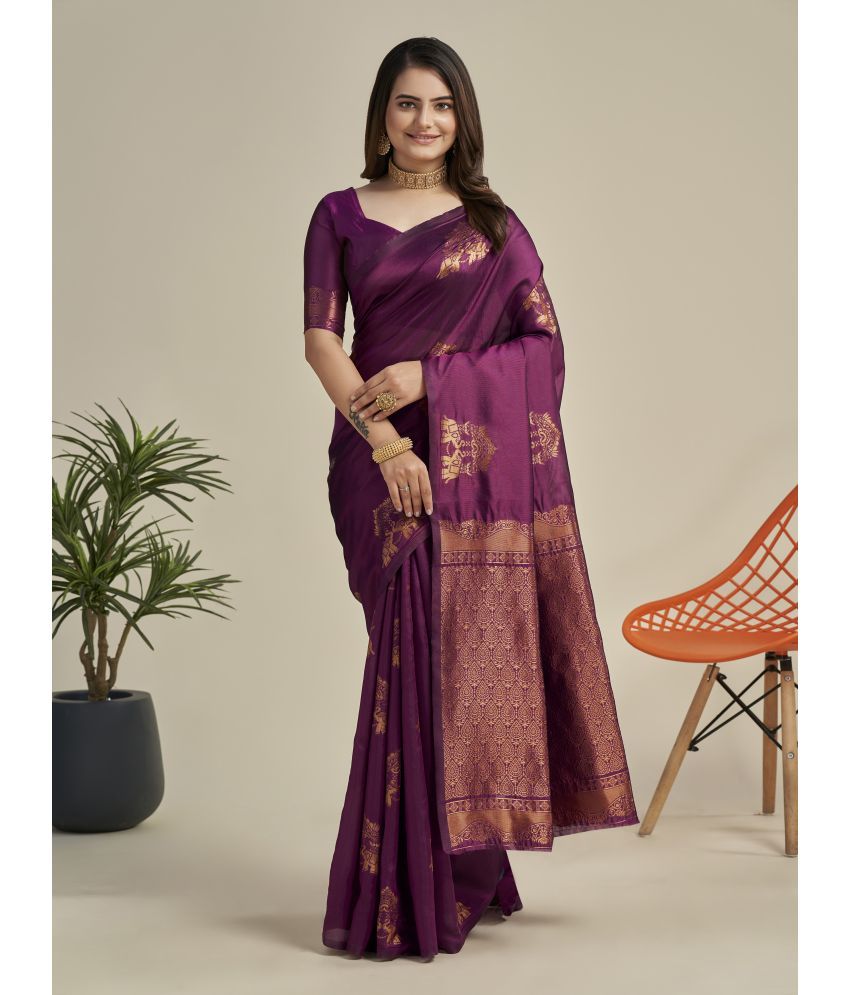     			Vastukala Silk Woven Saree With Blouse Piece ( Purple , Pack of 1 )