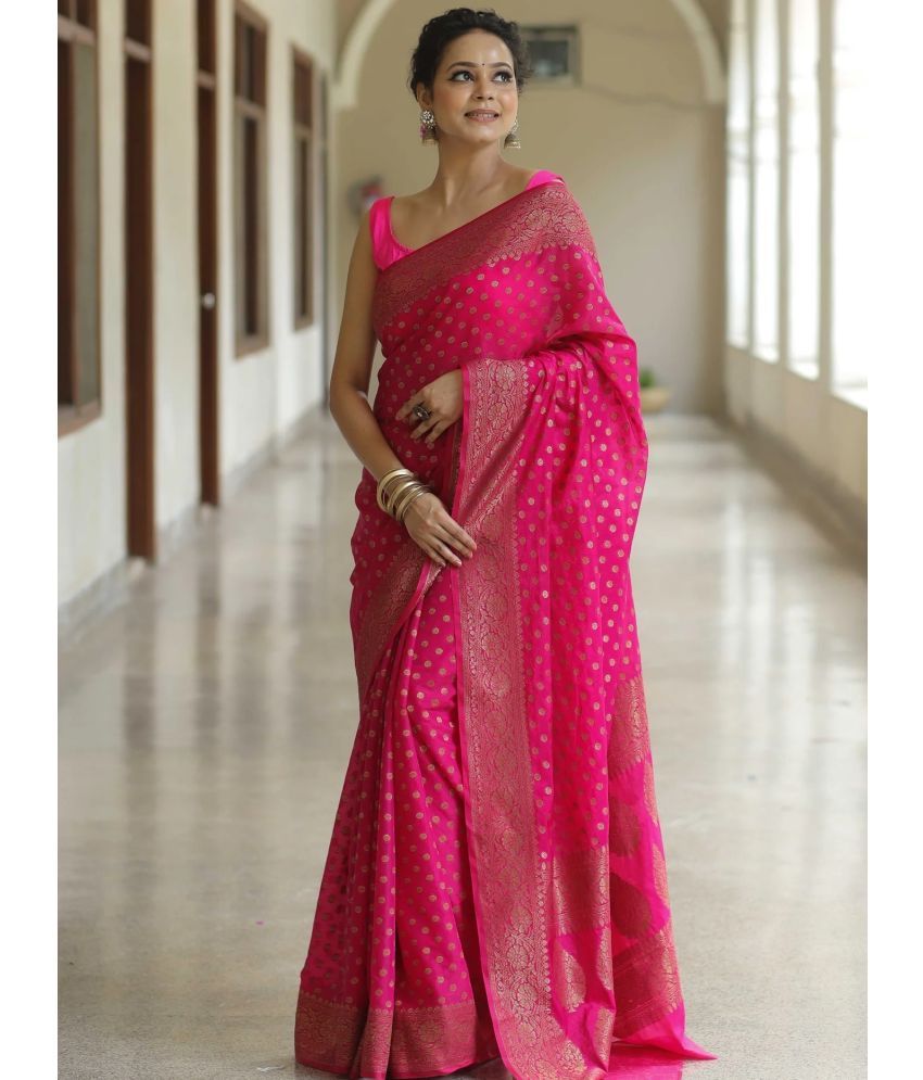     			Vastukala Silk Solid Saree With Blouse Piece ( Pink , Pack of 1 )