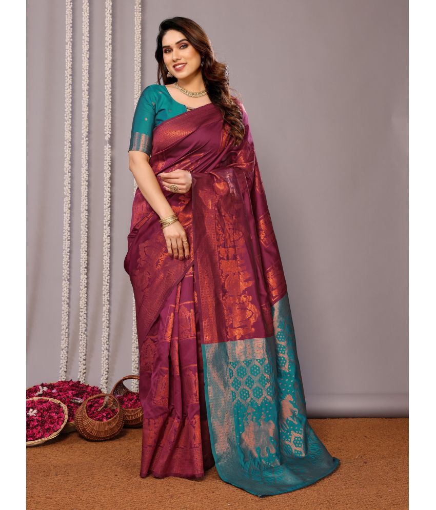     			Vastukala Silk Printed Saree With Blouse Piece ( Wine , Pack of 1 )