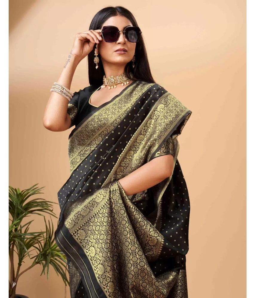     			Vastukala Silk Woven Saree With Blouse Piece ( Black , Pack of 1 )