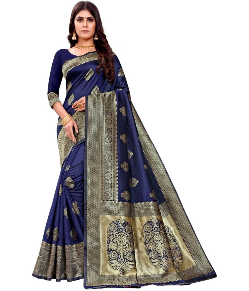     			Vastukala Silk Woven Saree With Blouse Piece ( Blue , Pack of 1 )