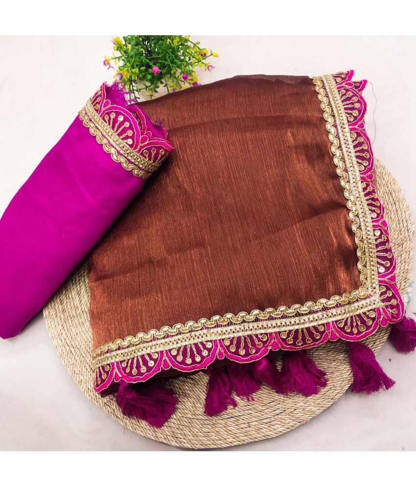     			Vastukala Tissue Solid Saree With Blouse Piece ( Brown , Pack of 1 )