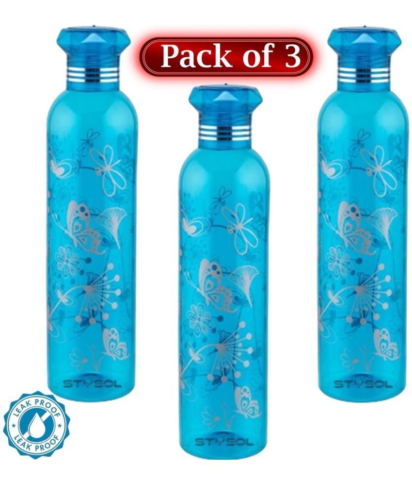     			Stysol Water Bottels Blue Plastic Fridge Water Bottle 1000 mL ( Set of 3 )