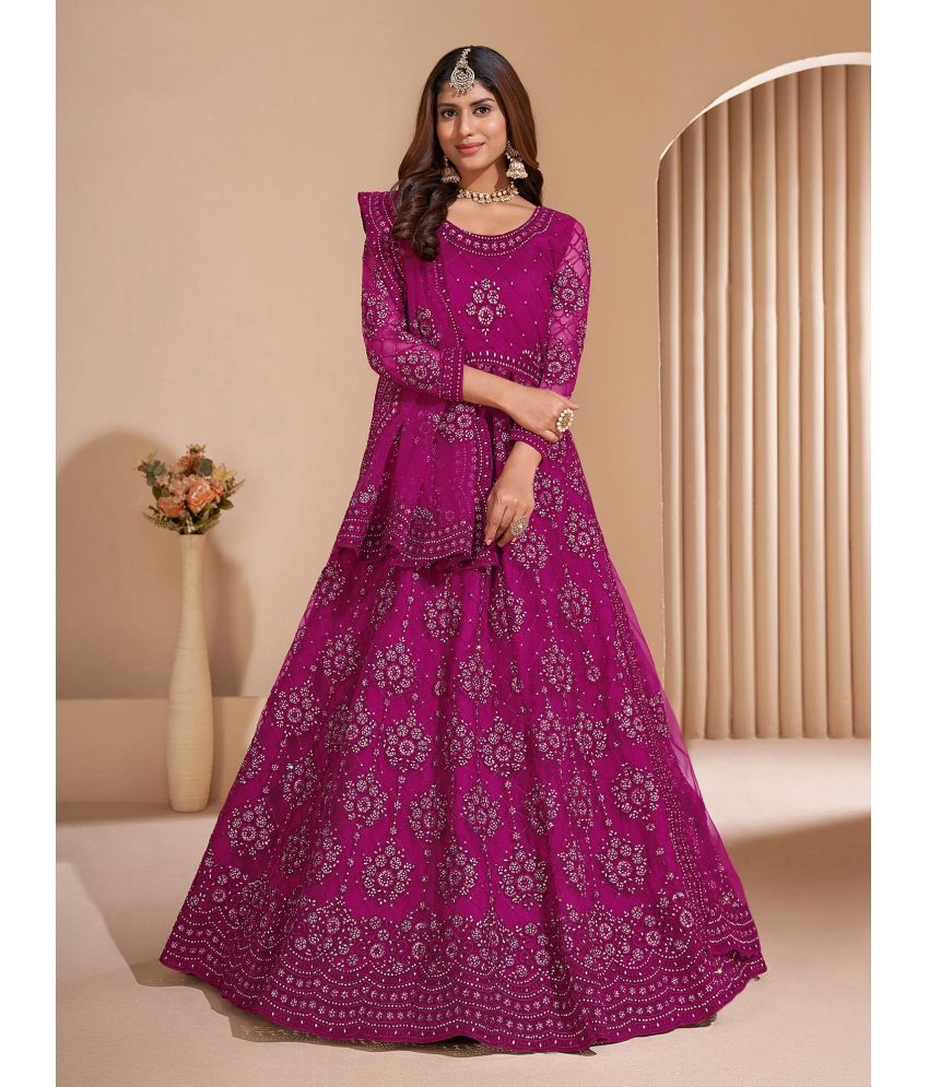     			Aika Purple Flared Net Women's Semi Stitched Ethnic Gown ( Pack of 1 )