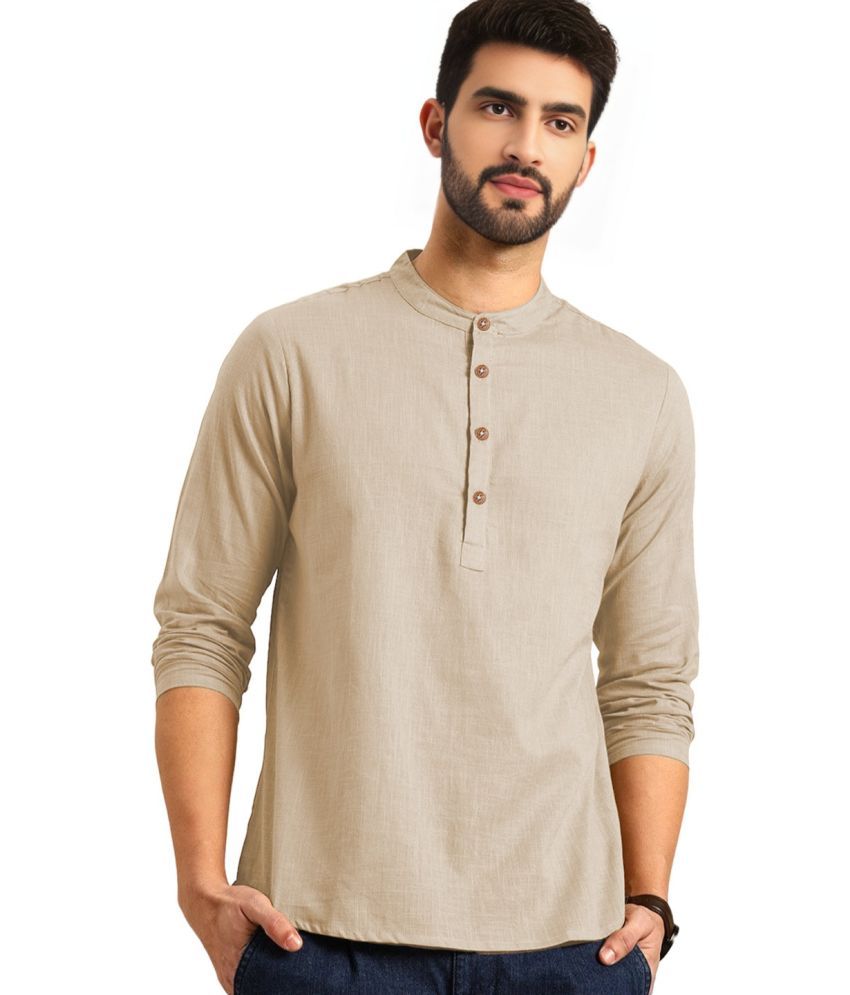     			BHUVIKOO Beige Cotton Blend Men's Shirt Style Kurta ( Pack of 1 )