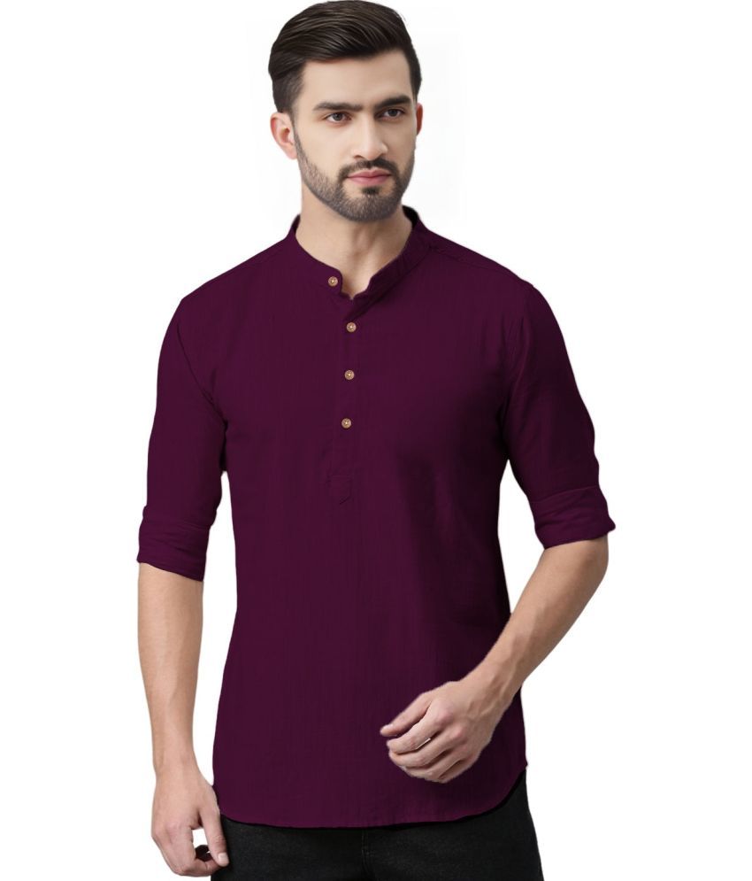     			BHUVIKOO Magenta Cotton Blend Men's Shirt Style Kurta ( Pack of 1 )