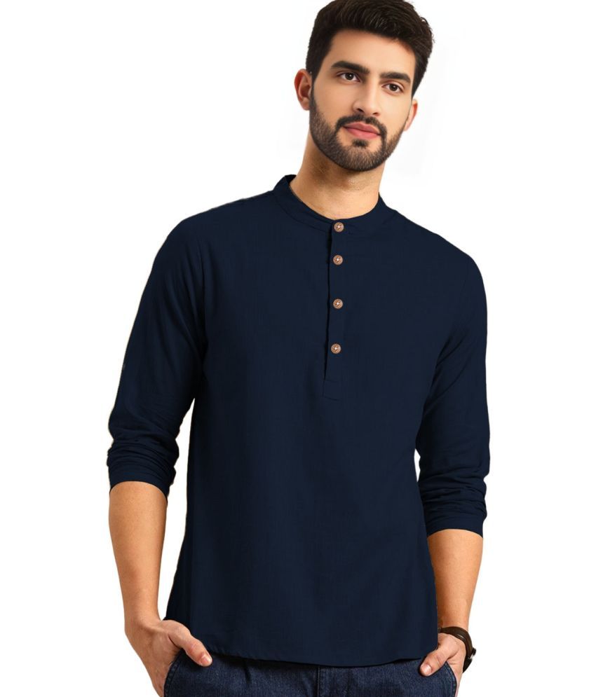     			BHUVIKOO Navy Cotton Blend Men's Shirt Style Kurta ( Pack of 1 )