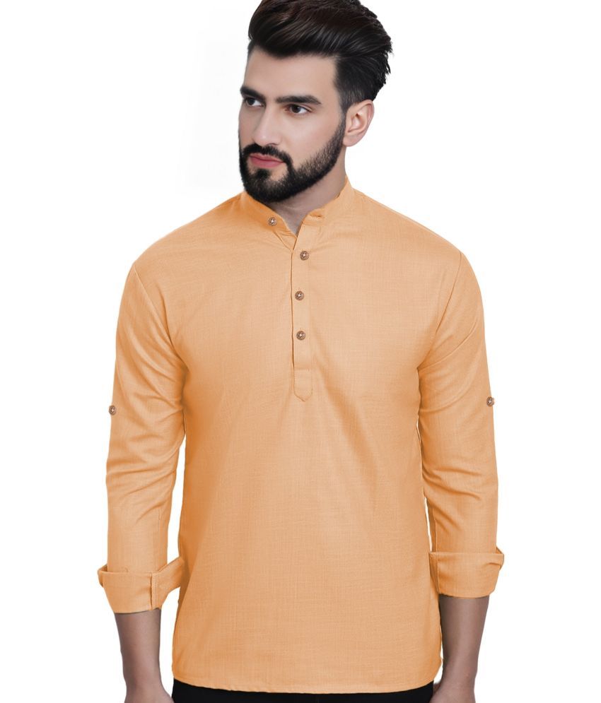     			BHUVIKOO Orange Cotton Blend Men's Shirt Style Kurta ( Pack of 1 )