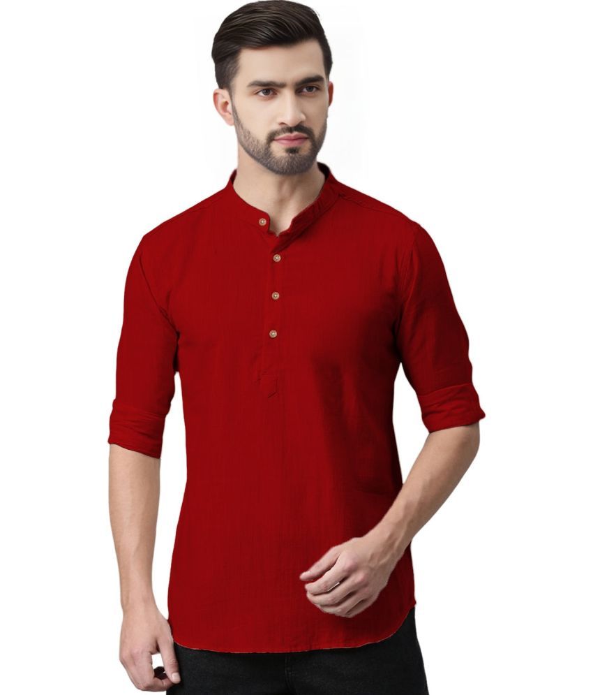     			BHUVIKOO Red Cotton Blend Men's Shirt Style Kurta ( Pack of 1 )