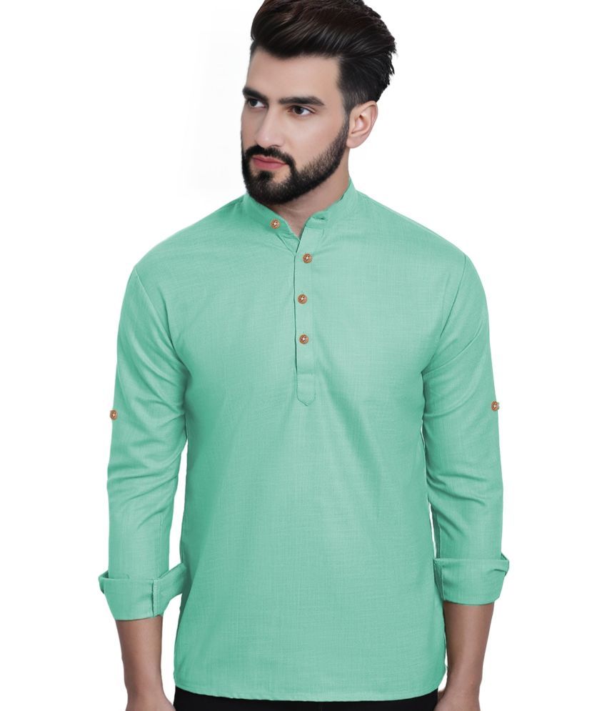     			BHUVIKOO Silver Cotton Blend Men's Shirt Style Kurta ( Pack of 1 )