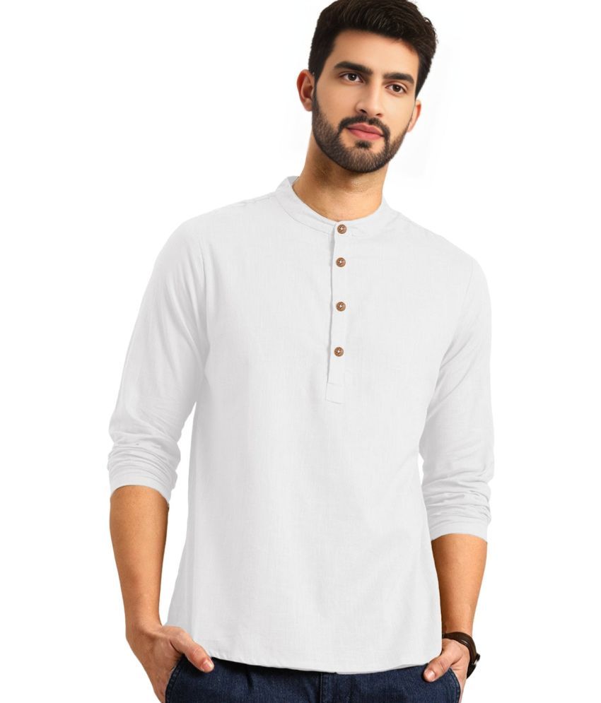     			BHUVIKOO White Cotton Blend Men's Shirt Style Kurta ( Pack of 1 )