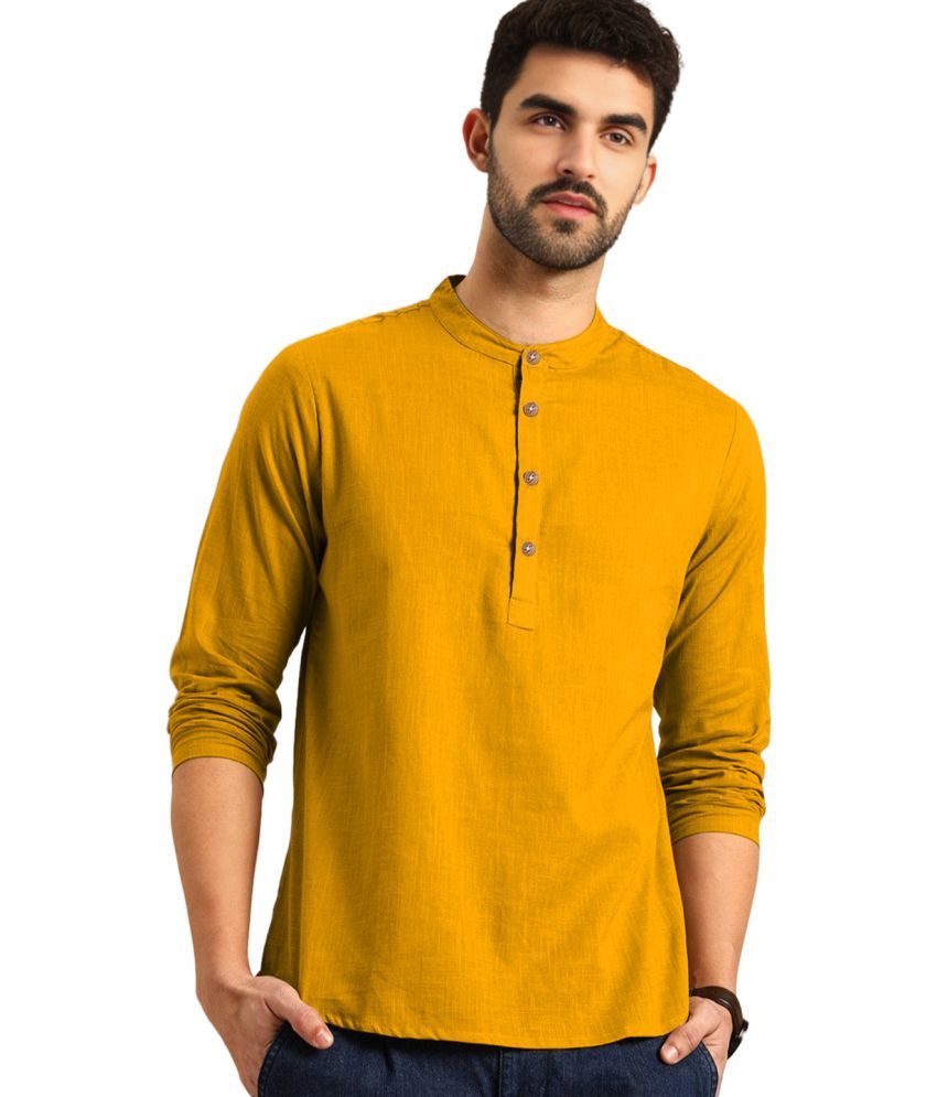     			BHUVIKOO Yellow Cotton Blend Men's Shirt Style Kurta ( Pack of 1 )