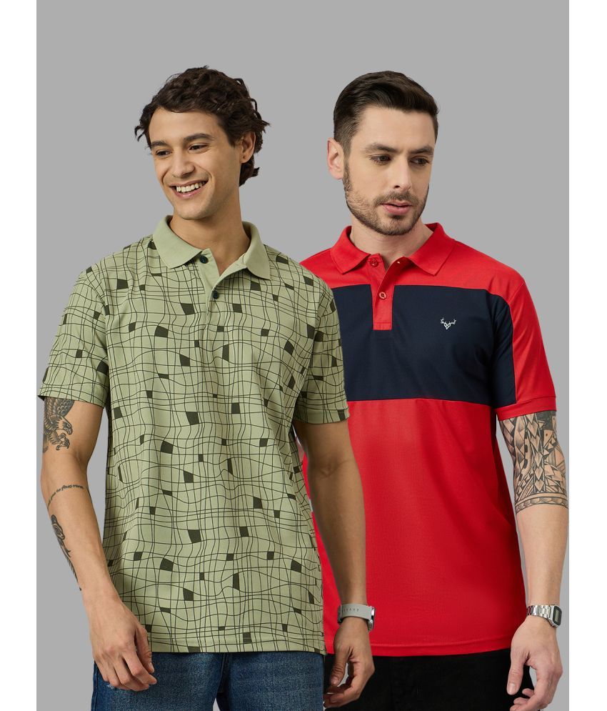     			BRONATION Pack of 2 Cotton Blend Regular Fit Printed Half Sleeves Men's Polo T Shirt ( Sea Green )