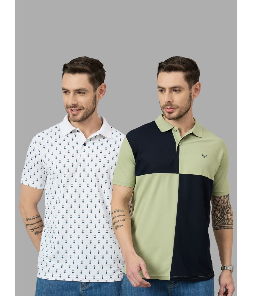     			BRONATION Pack of 2 Cotton Blend Regular Fit Colorblock Half Sleeves Men's Polo T Shirt ( Sea Green )