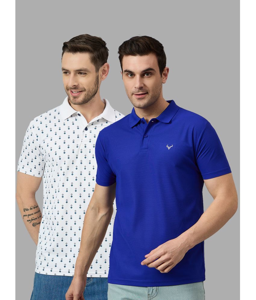     			BRONATION Pack of 2 Cotton Blend Regular Fit Solid Half Sleeves Men's Polo T Shirt ( Blue )