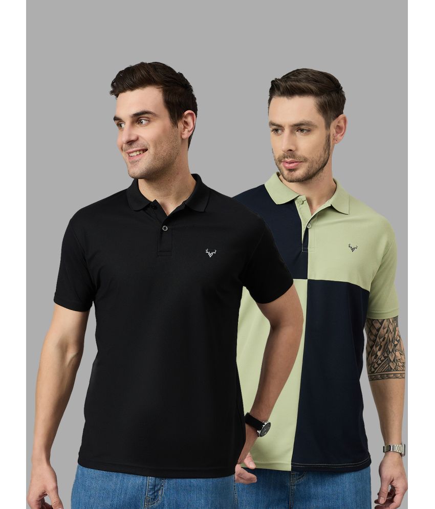     			BRONATION Pack of 2 Cotton Blend Regular Fit Solid Half Sleeves Men's Polo T Shirt ( Black )