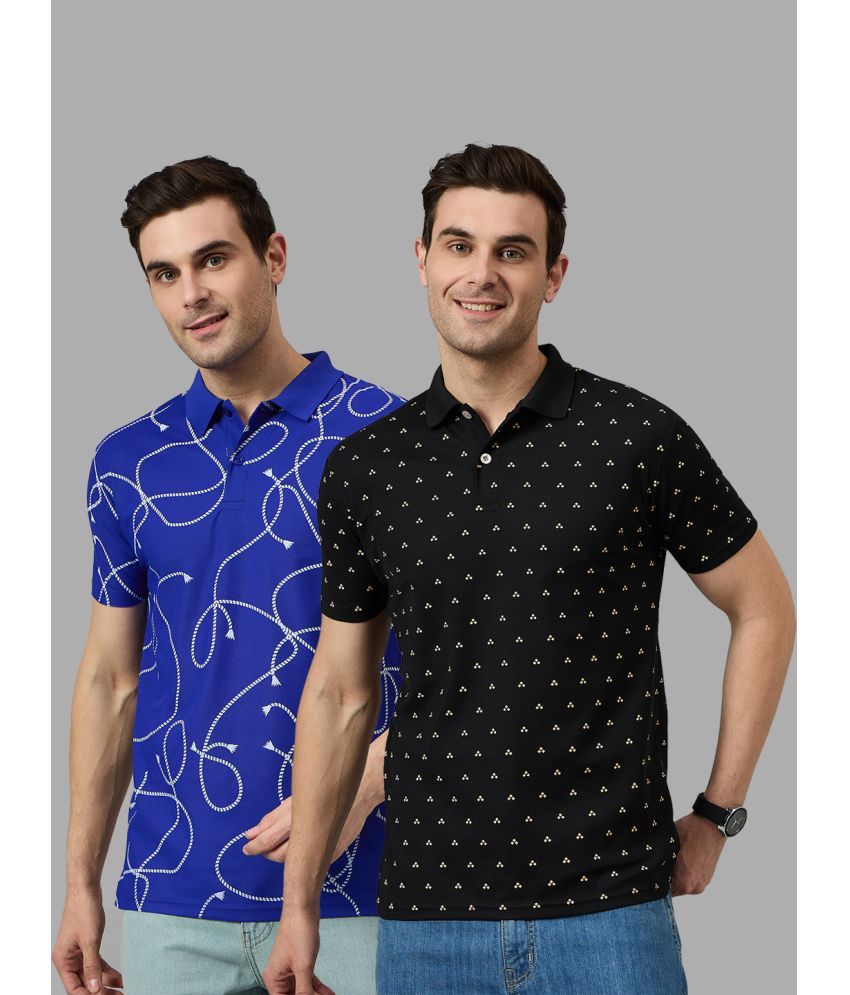     			BRONATION Pack of 2 Cotton Blend Regular Fit Printed Half Sleeves Men's Polo T Shirt ( Blue )