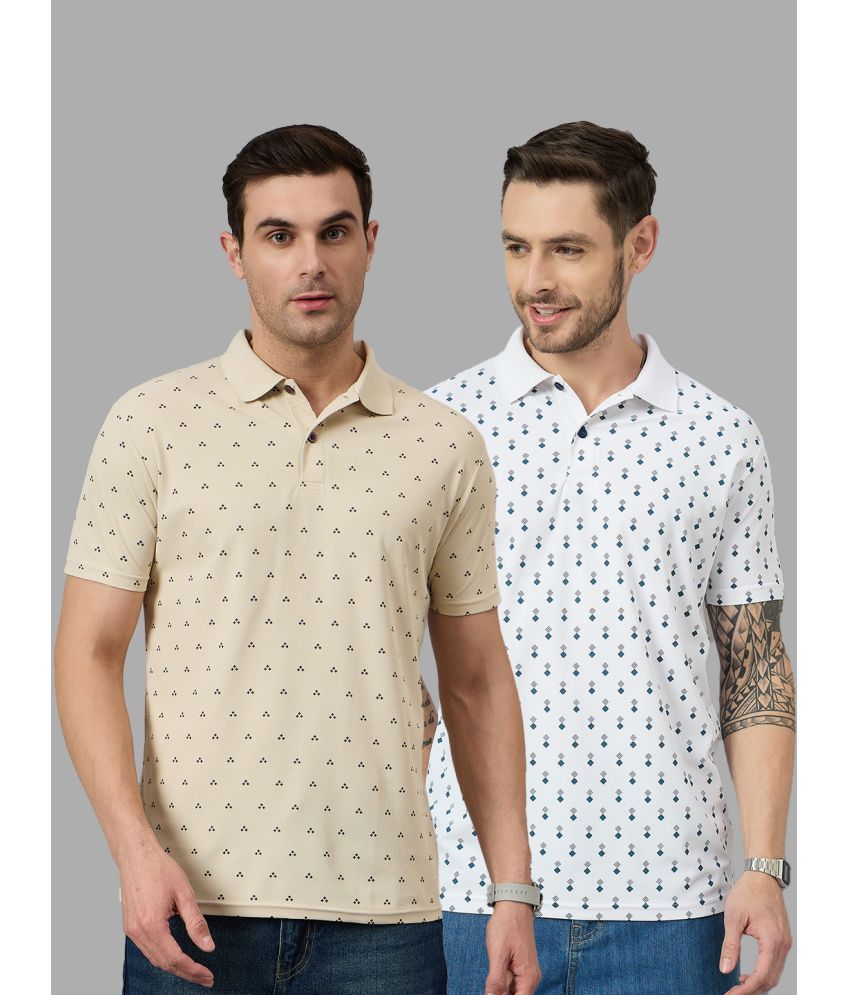     			BRONATION Pack of 2 Cotton Blend Regular Fit Printed Half Sleeves Men's Polo T Shirt ( Beige )