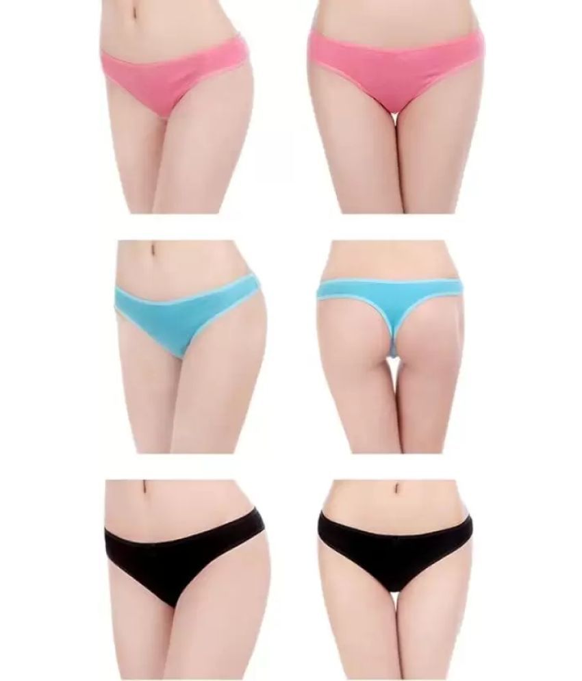     			Bebron Pack of 6 Cotton Lycra Thongs For Women ( Multicolor3 )