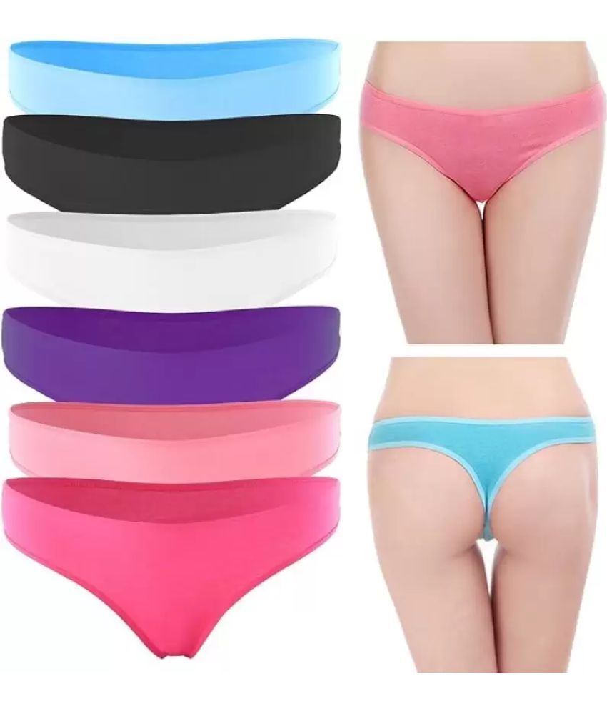     			Bebron Pack of 6 Cotton Lycra Thongs For Women ( Multicolor8 )