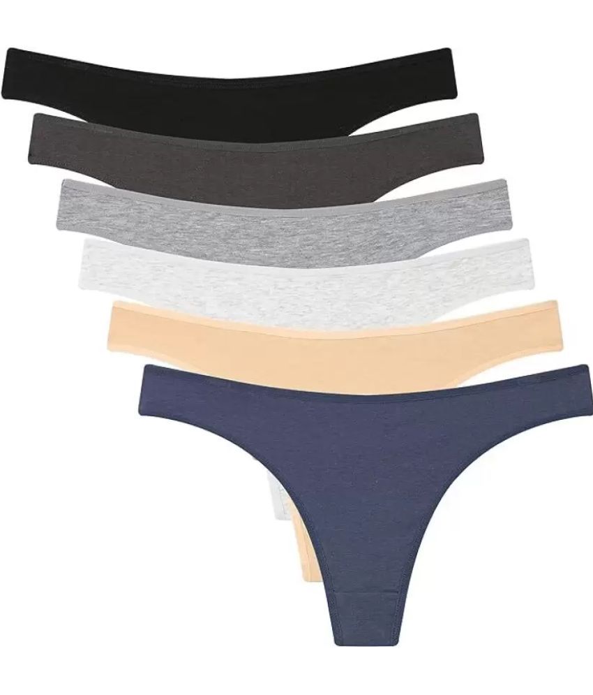     			Bebron Pack of 6 Cotton Lycra Thongs For Women ( Multicolor1 )