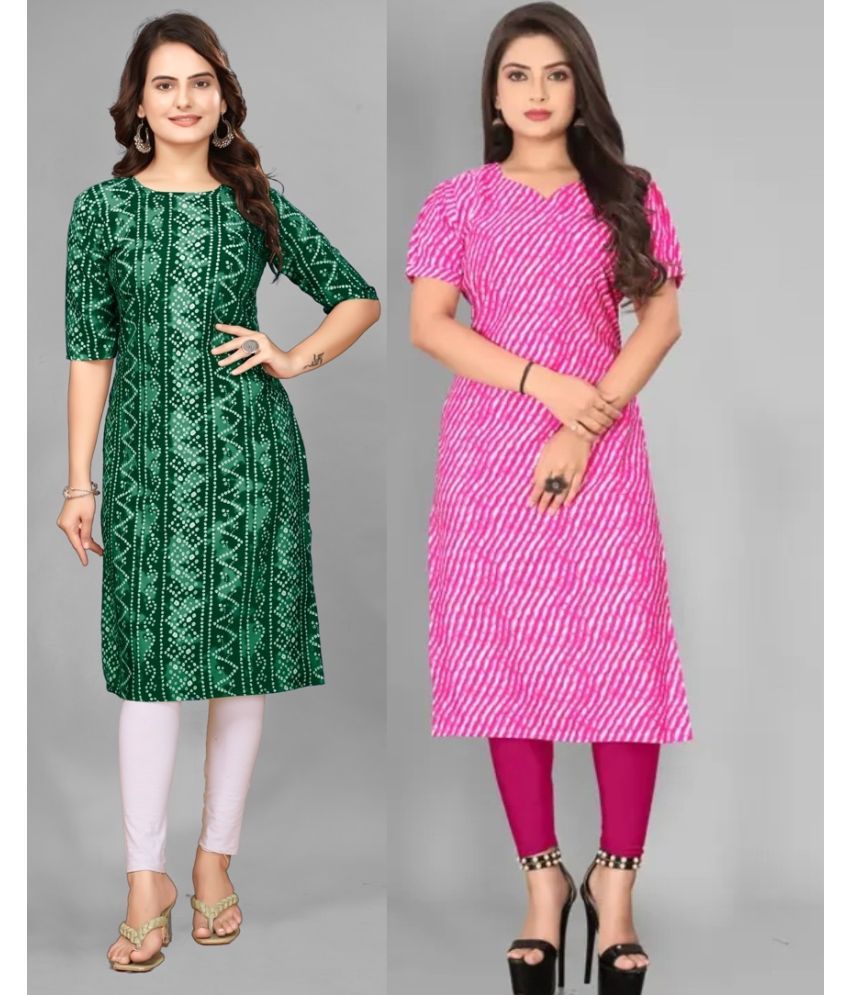     			DESIGNER DREAM Pack of 2 Crepe Printed Straight Women's Kurti - ( Green,Pink )