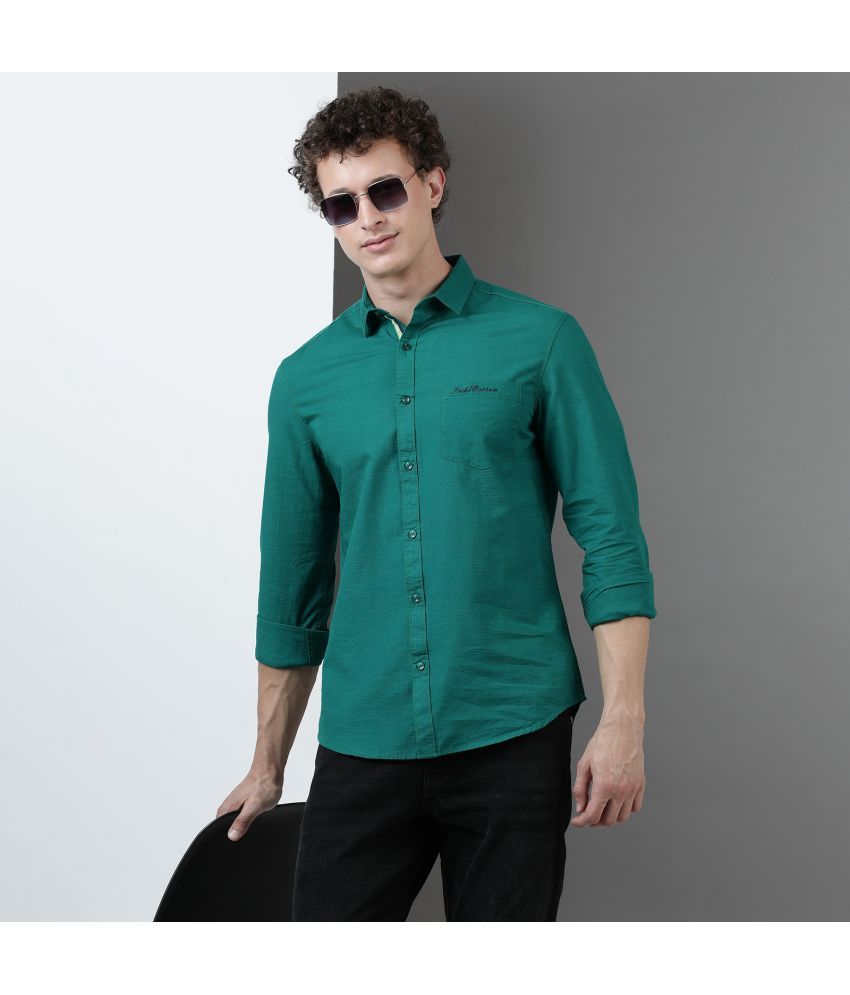     			INDOCOTTON 100% Cotton Slim Fit Solids Full Sleeves Men's Casual Shirt - Green ( Pack of 1 )